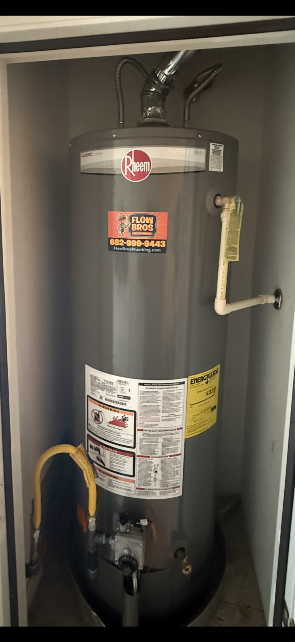 Traditional Rheem tank water heater installed by Flow Bros Plumbing