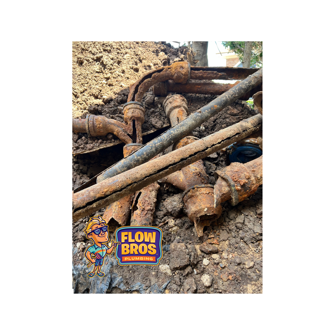 Deteriorated cast iron sewer piping removed by Flow Bros Plumbing